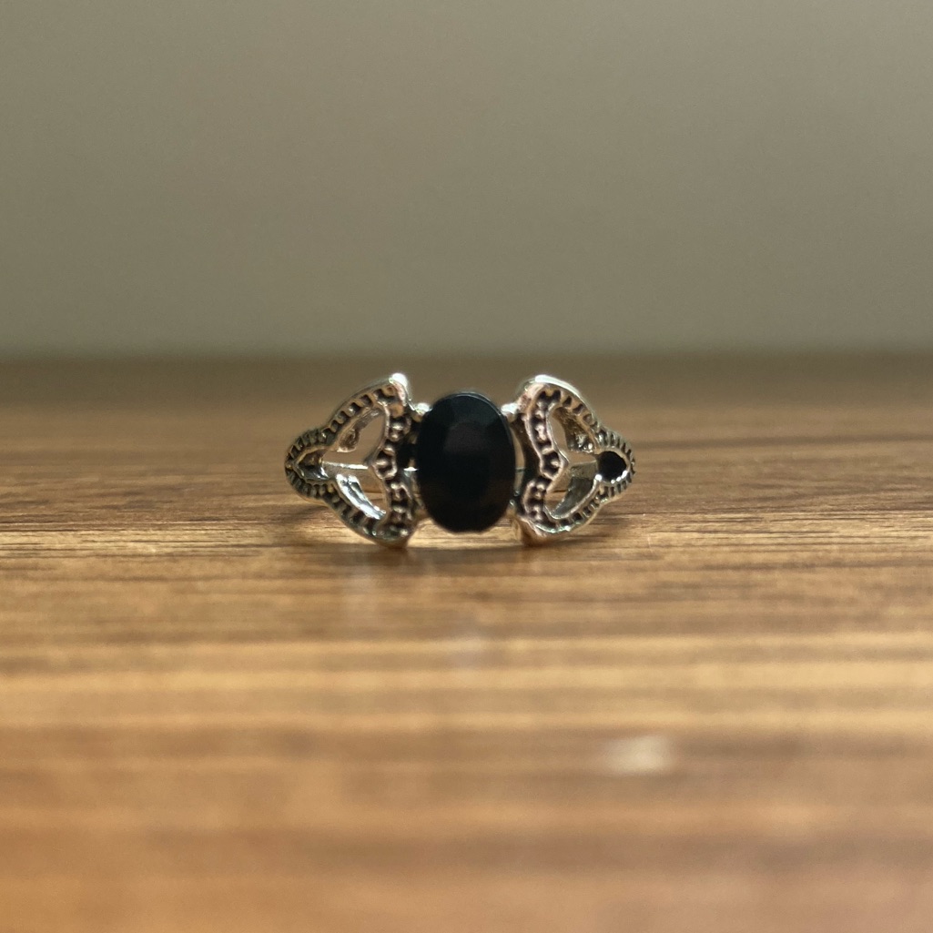 Bundle Only Charming Charlie Silver-Tone Ring With Oval Stone And Heart Accents